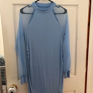 Blue Sheer Sleeve Maternity Dress